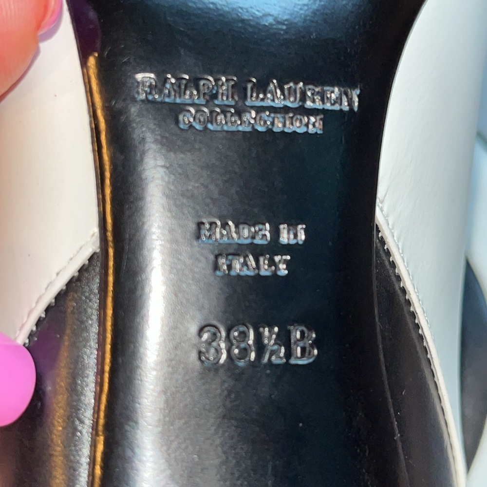 Ralph Lauren Collection White/Black Leather Pointed Toe Pumps - Picture 11 of 14